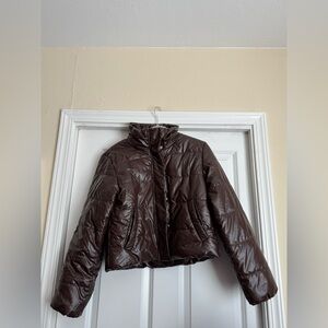 Kimberly Size Small Solid Dark Brown Zipper and Button Down Puffer Jacket